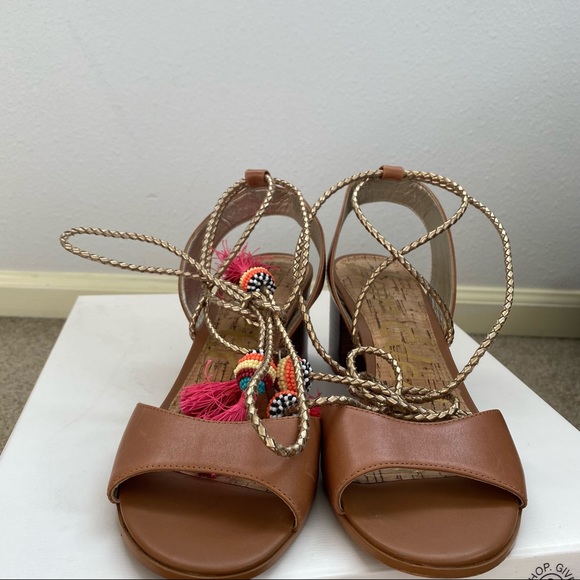 Sam Edelman Women’s Brown Block Heel Beaded Sandals Size 7 Beaded Tassel - Picture 5 of 16